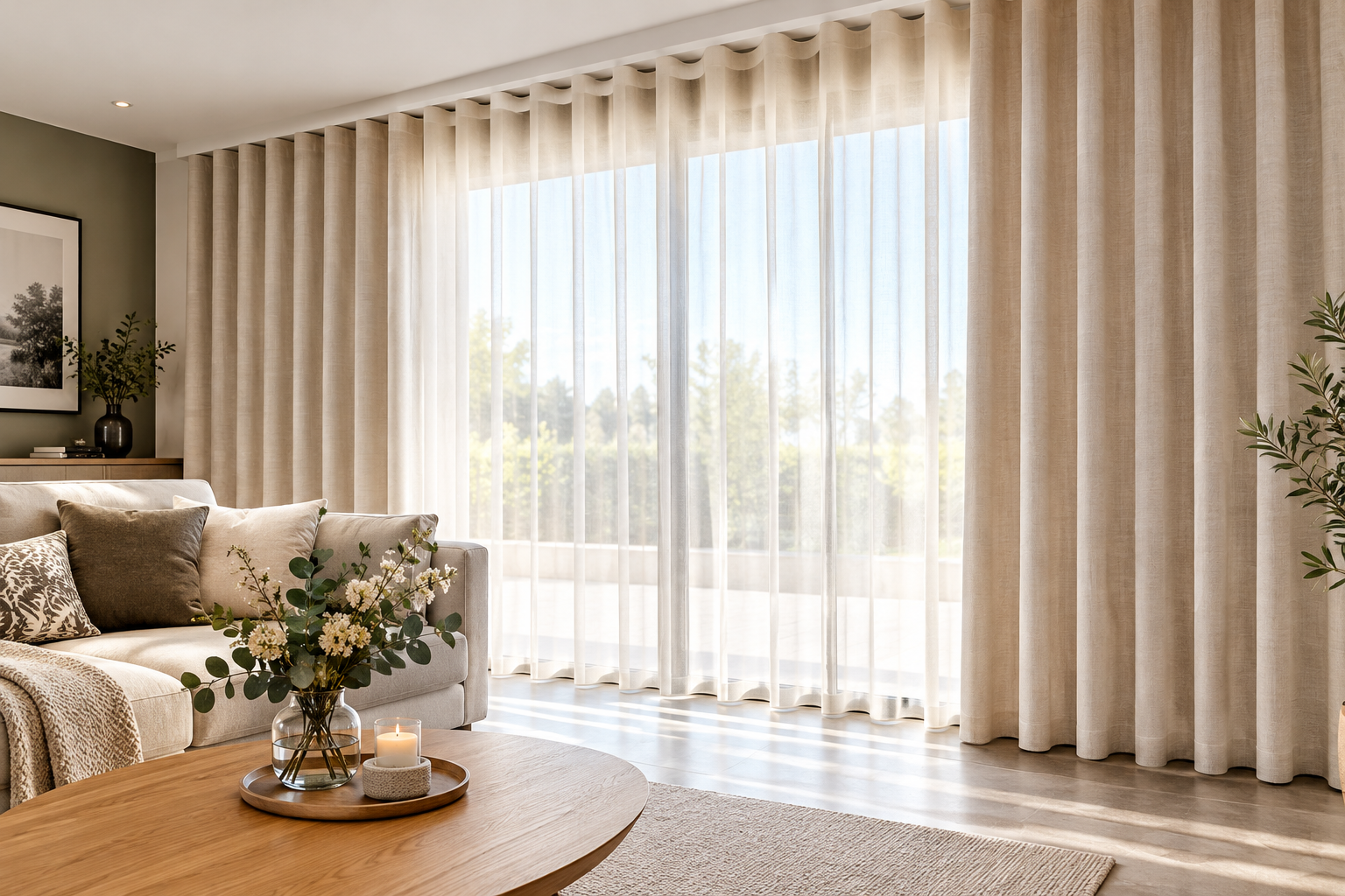 Rideaux sur mesure finition vague avec ondulations régulières